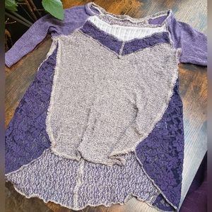 NWOT Free People Small baseball tee, lace, high low, exposed seams, rela…